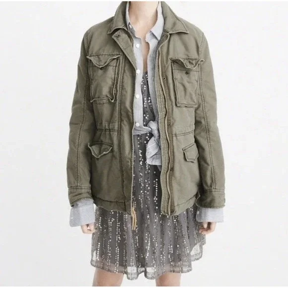 Abercrombie & Fitch A&F Womens Military Sherpa Lined OD Green Field Jacket Small - Picture 2 of 7